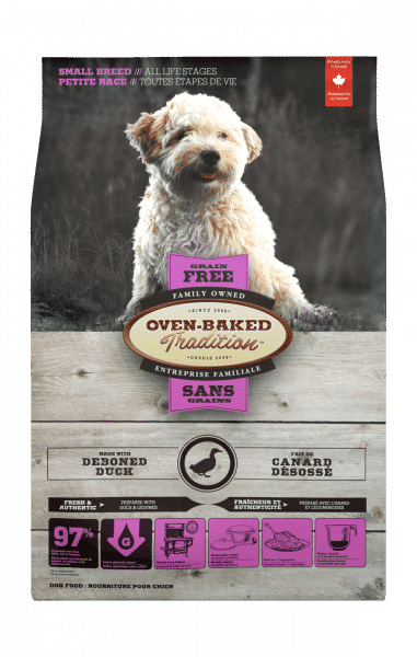 Nourriture sans grains pour chien petite race au canard hypoallergénique