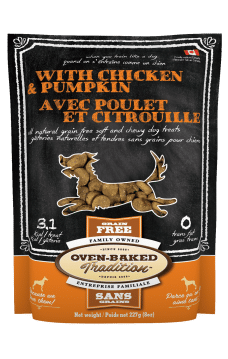 Sac de gâteries naturelles et tendres pour chiens – poulet et citrouille Oven-Baked Tradition / Bag of natural soft and chewy dog treats – chicken and pumpkin Oven-Baked Tradition
