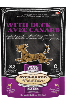 All-natural soft and chewy grain-free dog treats with duck, hypoallergenic and slowly oven baked