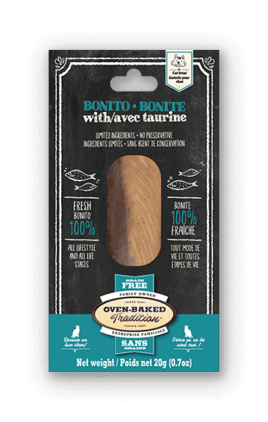 Grain-free hypoallergenic cat fillet treats with bonito and taurine by Oven-Baked Tradition
