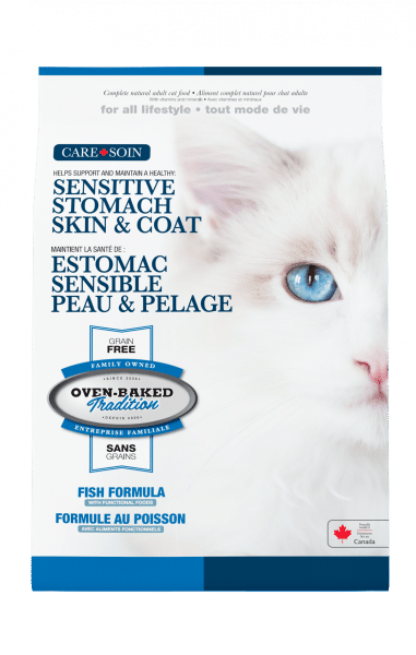 Nourriture sans grains pour chat adulte au poisson, pour estomac sensible et pelage sain – Oven-Baked Tradition.
