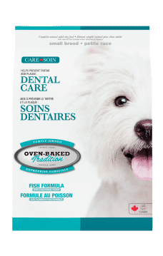 Small breed dental care dog food with fish, hypoallergenic formula