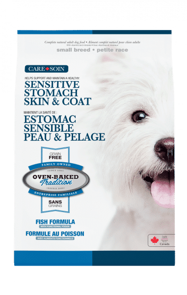 Sensitive stomach dog food for small breeds with fish, hypoallergenic formula