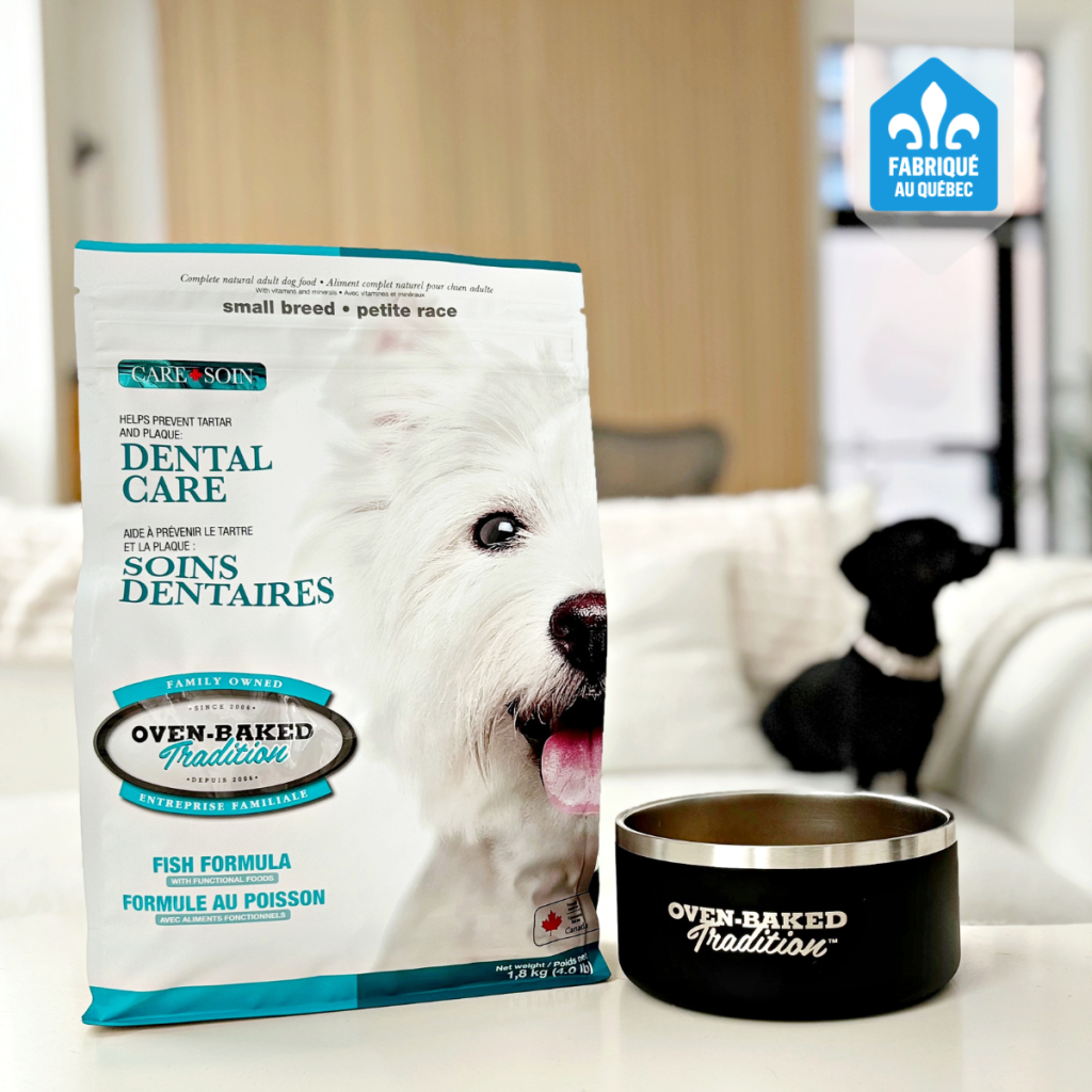 Sac de nourriture soins dentaires pour chien adulte petite race au poisson avec bol de nourriture – Oven-Baked Tradition